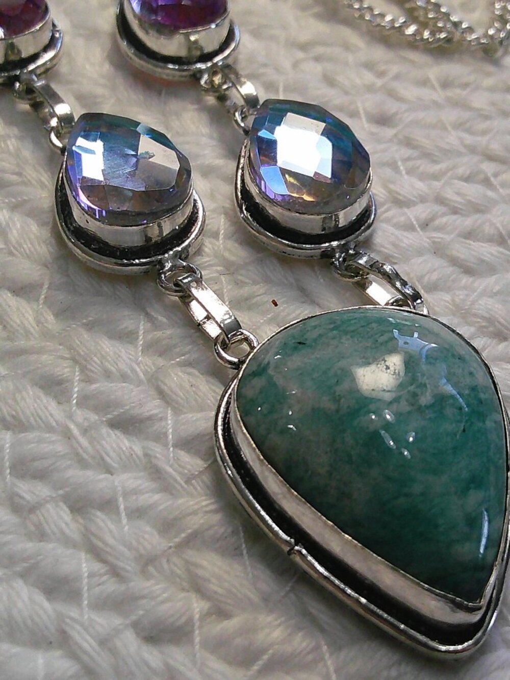 Gorgeous AMAZONITE & FIRE TOPAZ Handmade Sterling 925 Necklace Size 20" #698E